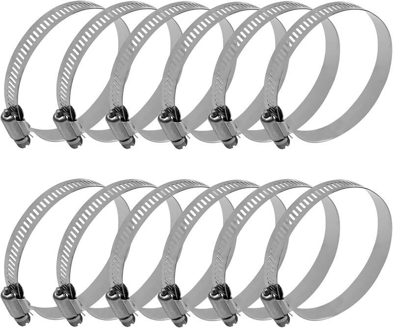 AUXBC 12PCS 2 Inch Adjustable 304 Stainless Steel Hose Clamps, Worm Gear Duct Clamp for Air Ducting, Automotive Plumbing and Mechanical Applications, Fits 1.6"-2.5" (40-63mm) Diameter Hoses - Image 1